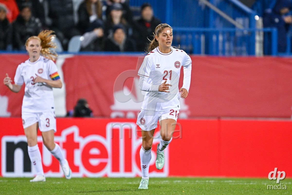 MONTREAL, CANADA - OCTOBER 9: Mille Gejl of Denmark goes forward during the International Women's Friendly football match between Canada and Denmark at Stade Saputo on October 9, 2026 in Montreal, Canada.