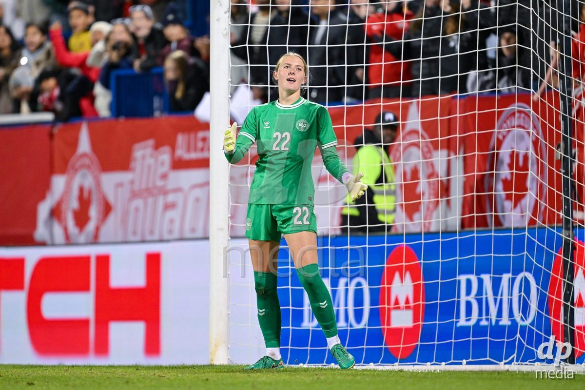 MONTREAL, CANADA - OCTOBER 9: Alberte Vingum of Denmark reacts during the International Women's Friendly football match between Canada and Denmark at Stade Saputo on October 9, 2026 in Montreal, Canada.