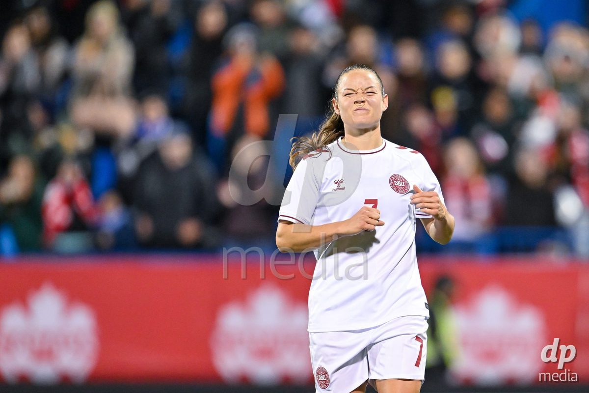 MONTREAL, CANADA - OCTOBER 9: Janni Thomsen of Denmark reacts during a penalty shootout during the International Women's Friendly football match between Canada and Denmark at Stade Saputo on October 9, 2026 in Montreal, Canada.