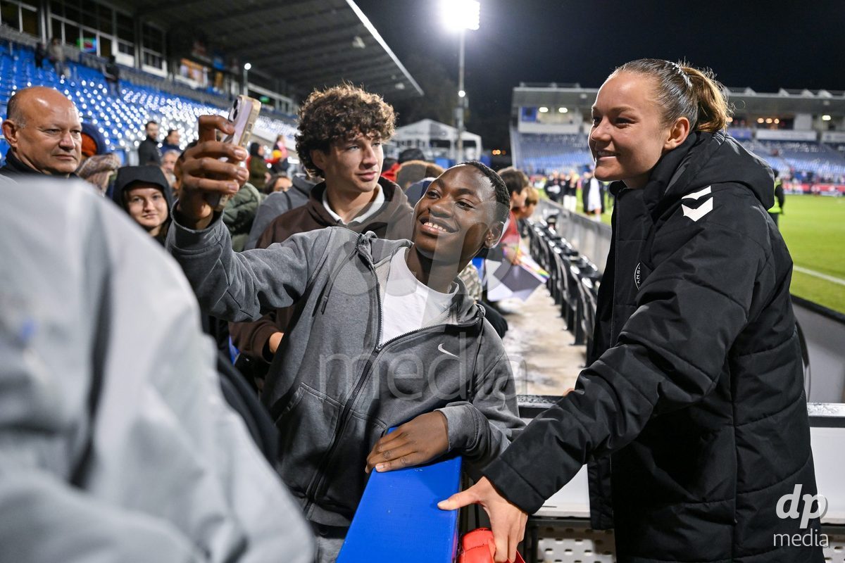 MONTREAL, CANADA - OCTOBER 9: With fans after the International Women's Friendly football match between Canada and Denmark at Stade Saputo on October 9, 2026 in Montreal, Canada.