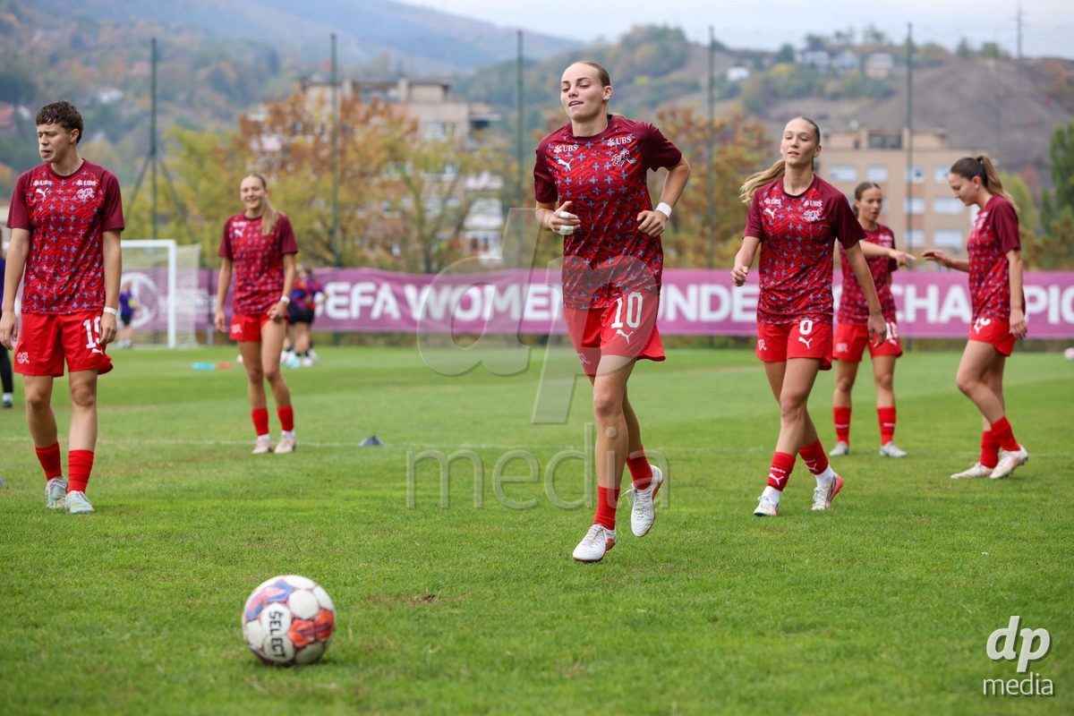 ZENICA, BOSNIA AND HERZEGOVINA - OCTOBER 10: Giorgia Bianchi of Switzerland warms up before the UEFA Womens European Under-19 Qualifier match between Switzerland and England at FF BH Football Training Centre on October 10, 2026 in Zenica, Bosnia and Herzegovina. Photo: Denis Kapetanovic/Pixsell/DP Media