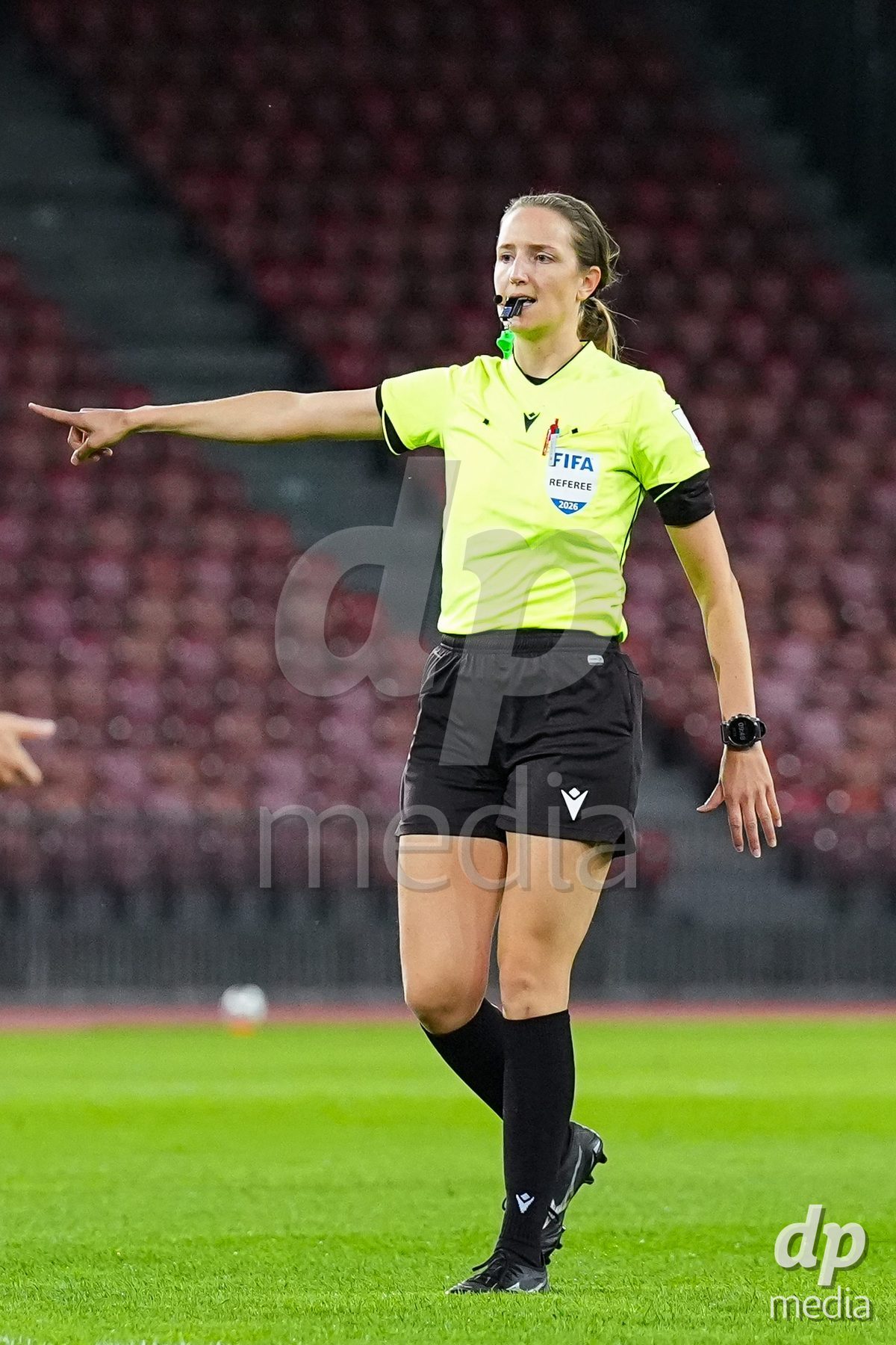 ZURICH, SWITZERLAND - OCTOBER 2: Referee Nadine Reichmuth loosk on during the AXA Women's Super League match between GC Frauenfussball and FC Zurich at Letzigrund on October 2, 2026 in Zurich, Switzerland.