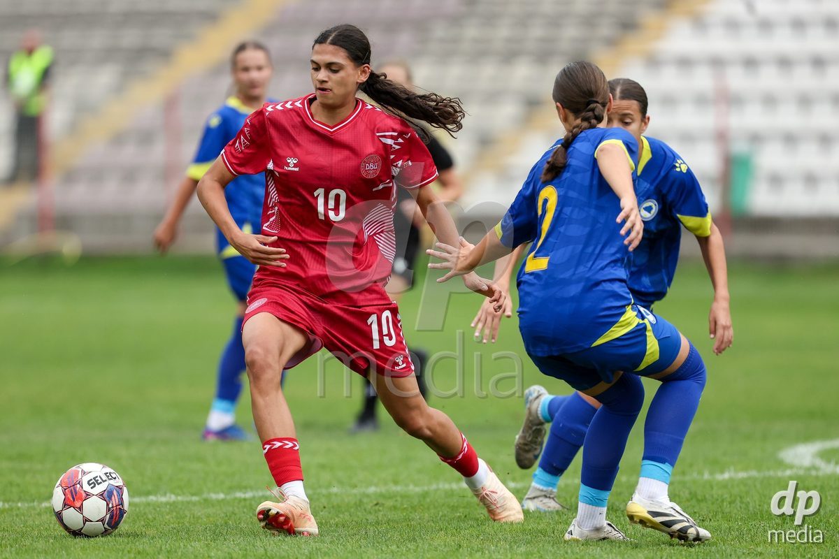 KAKANJ, BOSNIA AND HERZEGOVINA - OCTOBER 10: Mila Bischoff of Denmark during the UEFA Womens European Under-19 Qualifier match between Denmark and Bosnia and Herzegovina at Mladost Stadium on October 10, 2026 in Kakanj, Bosnia and Herzegovina. Photo: Armin Durgut/Pixsell/DP Media