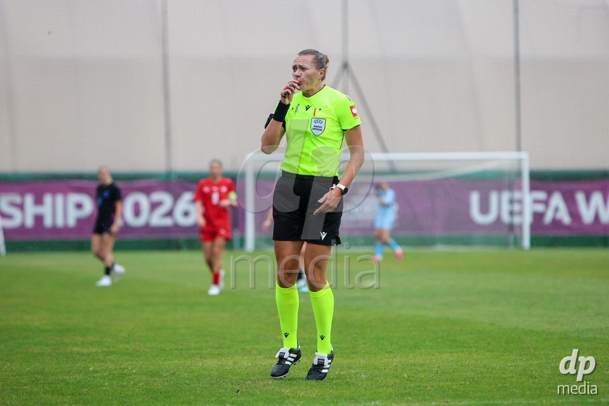 ZENICA, BOSNIA AND HERZEGOVINA - OCTOBER 10: Referee Tatyana Sorokopudova during the UEFA Womens European Under-19 Qualifier match between Switzerland and England at FF BH Football Training Centre on October 10, 2026 in Zenica, Bosnia and Herzegovina. Photo: Denis Kapetanovic/Pixsell/DP Media