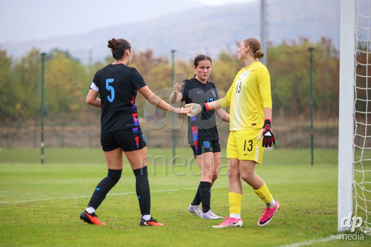 ZENICA, BOSNIA AND HERZEGOVINA - OCTOBER 10: Elise Christian of England and Evie Mitchell of England during the UEFA Womens European Under-19 Qualifier match between Switzerland and England at FF BH Football Training Centre on October 10, 2026 in Zenica, Bosnia and Herzegovina. Photo: Denis Kapetanovic/Pixsell/DP Media
