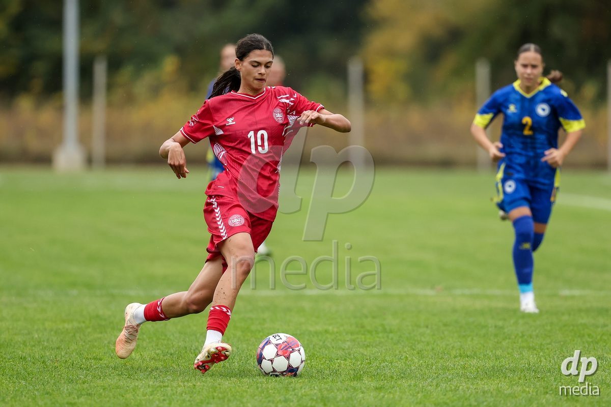 KAKANJ, BOSNIA AND HERZEGOVINA - OCTOBER 10: Mila Bischoff of Denmark during the UEFA Womens European Under-19 Qualifier match between Denmark and Bosnia and Herzegovina at Mladost Stadium on October 10, 2026 in Kakanj, Bosnia and Herzegovina. Photo: Armin Durgut/Pixsell/DP Media