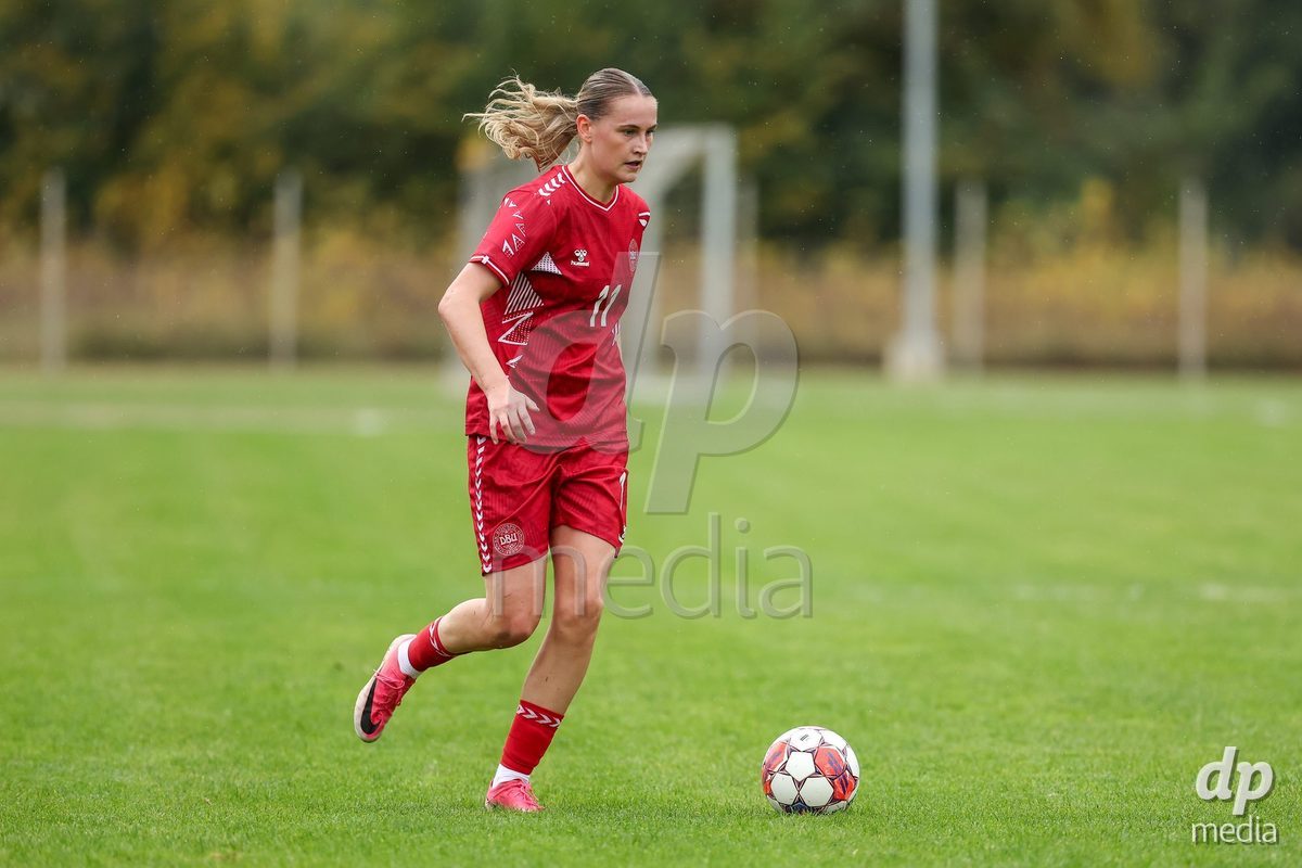 KAKANJ, BOSNIA AND HERZEGOVINA - OCTOBER 10: Andrea Thierry of Denmark controls the ball during the UEFA Womens European Under-19 Qualifier match between Denmark and Bosnia and Herzegovina at Mladost Stadium on October 10, 2026 in Kakanj, Bosnia and Herzegovina. Photo: Armin Durgut/Pixsell/DP Media