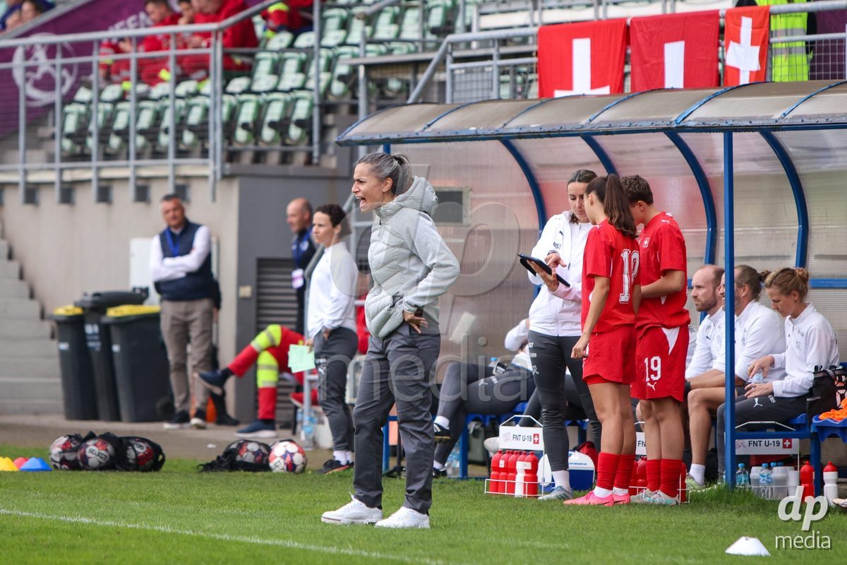 ZENICA, BOSNIA AND HERZEGOVINA - OCTOBER 10: Head Coach of Switzerland Veronica Maglia during the UEFA Womens European Under-19 Qualifier match between Switzerland and England at FF BH Football Training Centre on October 10, 2026 in Zenica, Bosnia and Herzegovina. Photo: Denis Kapetanovic/Pixsell/DP Media