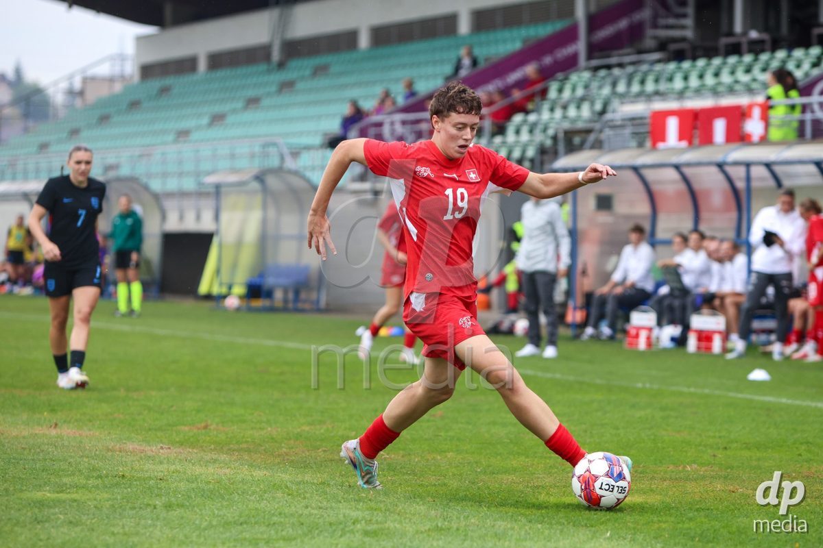 ZENICA, BOSNIA AND HERZEGOVINA - OCTOBER 10: Lynn Leutwyler of Switzerland during the UEFA Womens European Under-19 Qualifier match between Switzerland and England at FF BH Football Training Centre on October 10, 2026 in Zenica, Bosnia and Herzegovina. Photo: Denis Kapetanovic/Pixsell/DP Media