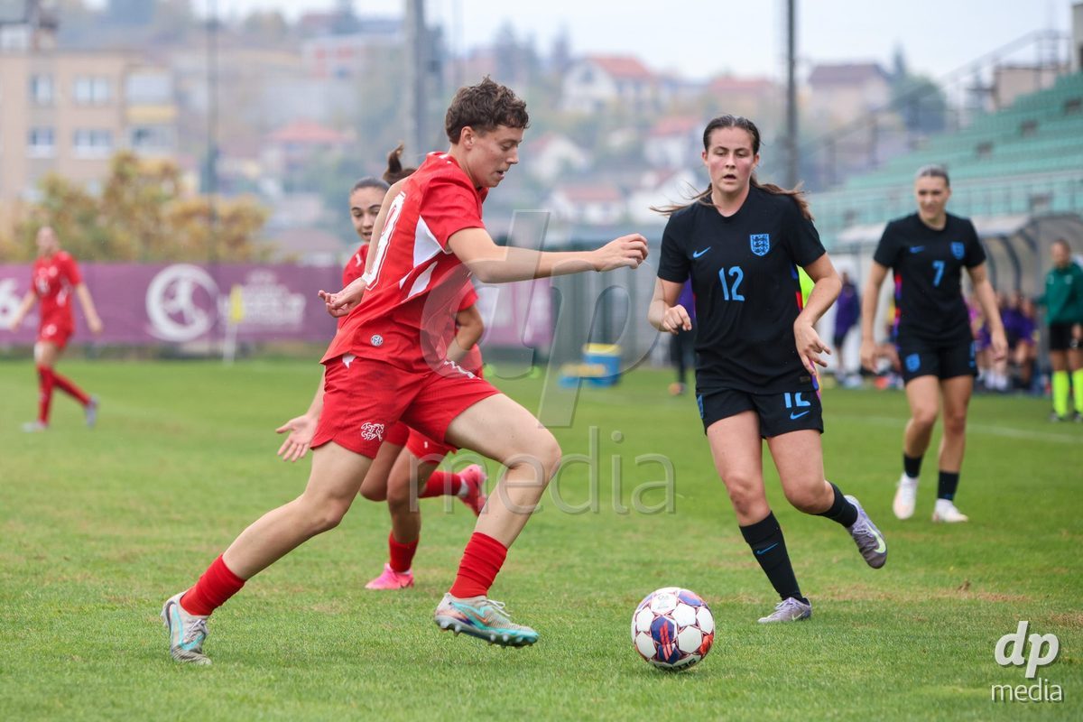 ZENICA, BOSNIA AND HERZEGOVINA - OCTOBER 10: Lynn Leutwyler of Switzerland during the UEFA Womens European Under-19 Qualifier match between Switzerland and England at FF BH Football Training Centre on October 10, 2026 in Zenica, Bosnia and Herzegovina. Photo: Denis Kapetanovic/Pixsell/DP Media