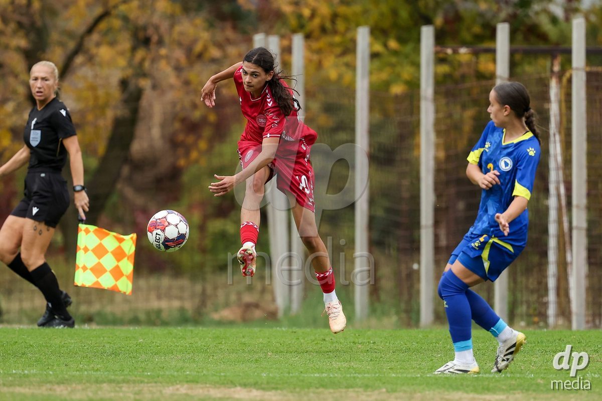 KAKANJ, BOSNIA AND HERZEGOVINA - OCTOBER 10: Mila Bischoff of Denmark during the UEFA Womens European Under-19 Qualifier match between Denmark and Bosnia and Herzegovina at Mladost Stadium on October 10, 2026 in Kakanj, Bosnia and Herzegovina. Photo: Armin Durgut/Pixsell/DP Media