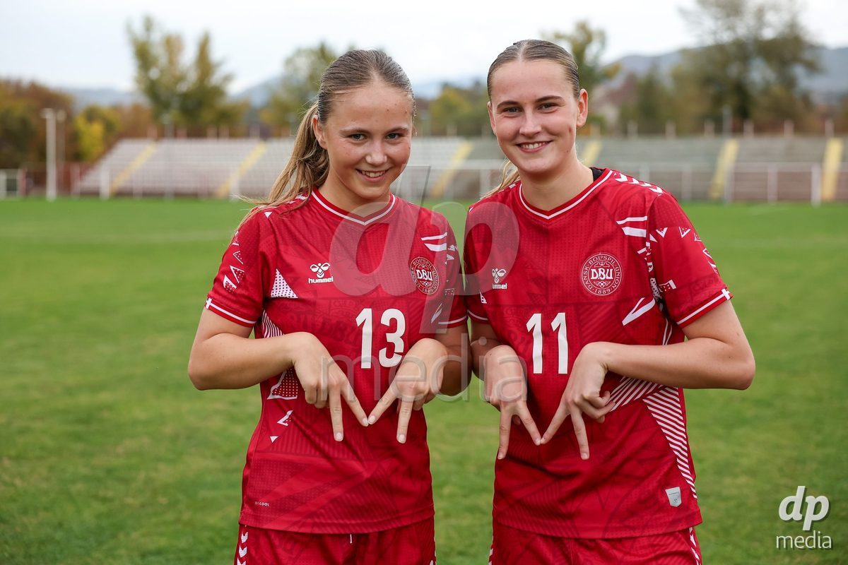 KAKANJ, BOSNIA AND HERZEGOVINA - OCTOBER 10: Caroline Ahle of Denmark and Andrea Thierry of Denmark during the UEFA Womens European Under-19 Qualifier match between Denmark and Bosnia and Herzegovina at Mladost Stadium on October 10, 2026 in Kakanj, Bosnia and Herzegovina. Photo: Armin Durgut/Pixsell/DP Media