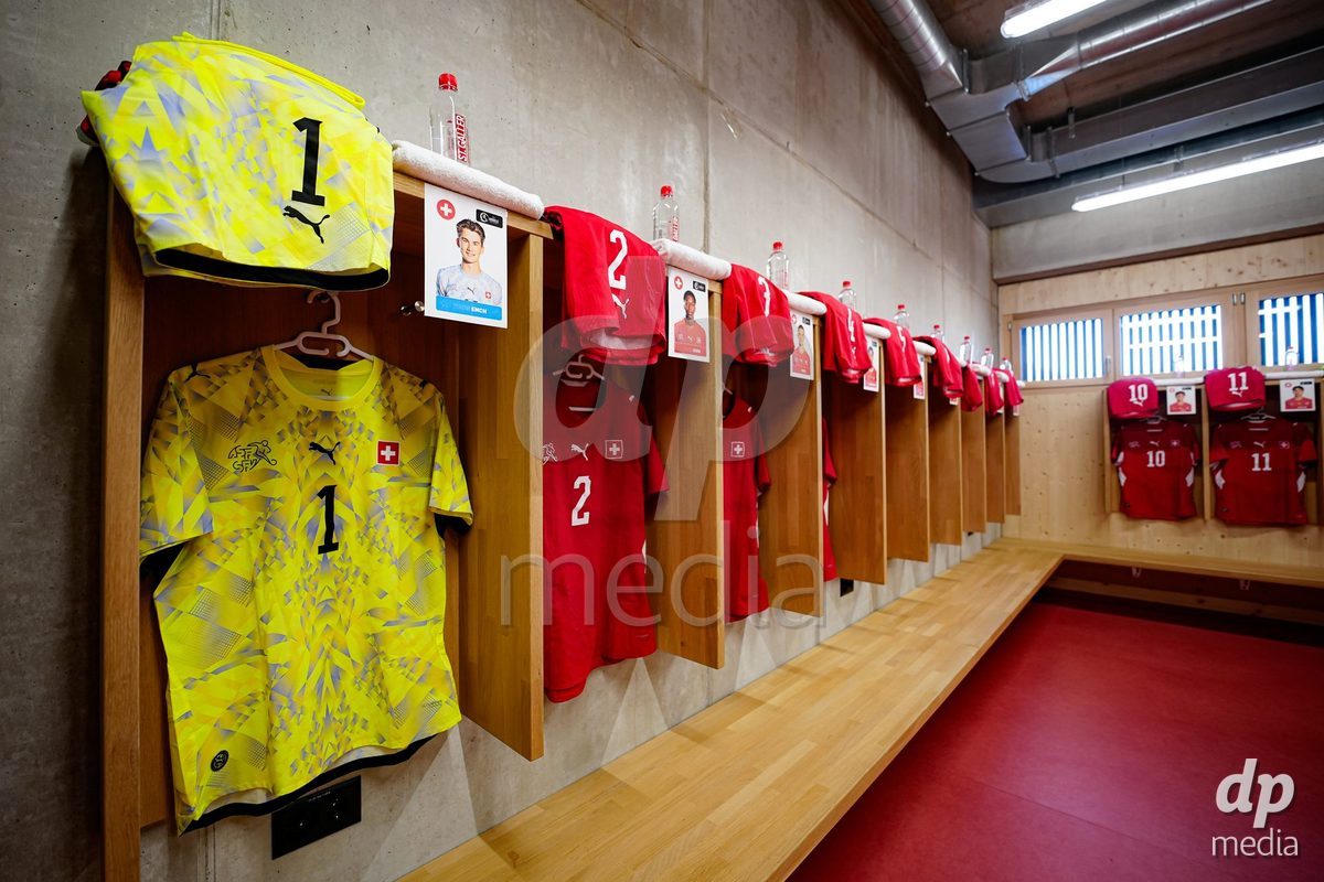 SCHAAN, LIECHTENSTEIN - OCTOBER 12: General view inside the locker room of Switzerland prior to the UEFA European Under-17 Qualifier match between Israel and Switzerland at LFV Campus Rheinwiese on October 12, 2026 in Schaan, Liechtenstein.