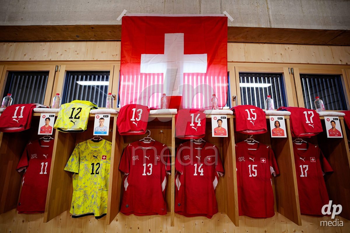 SCHAAN, LIECHTENSTEIN - OCTOBER 12: General view inside the locker room of Switzerland prior to the UEFA European Under-17 Qualifier match between Israel and Switzerland at LFV Campus Rheinwiese on October 12, 2026 in Schaan, Liechtenstein.