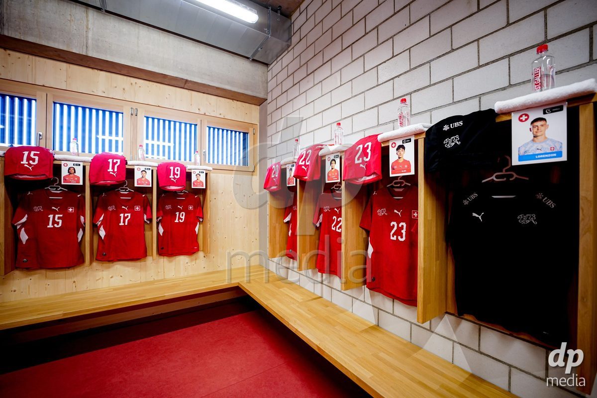 SCHAAN, LIECHTENSTEIN - OCTOBER 12: General view inside the locker room of Switzerland prior to the UEFA European Under-17 Qualifier match between Israel and Switzerland at LFV Campus Rheinwiese on October 12, 2026 in Schaan, Liechtenstein.