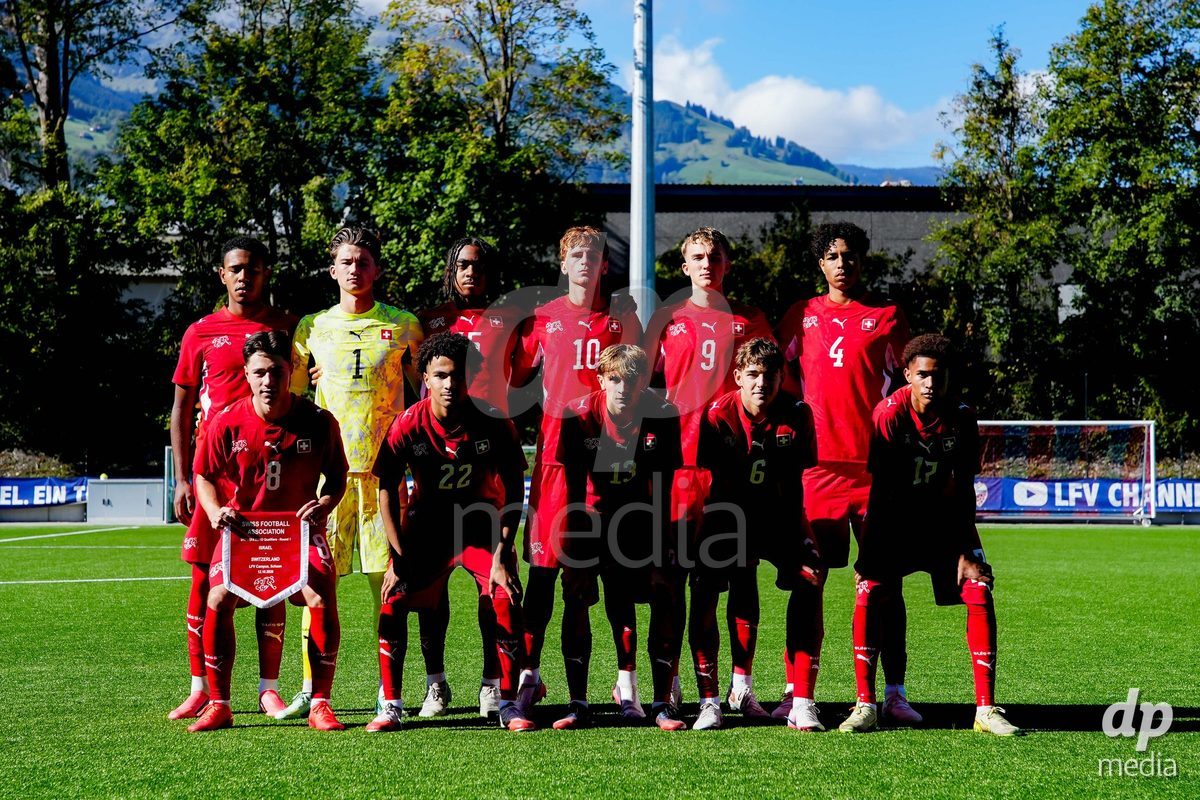SCHAAN, LIECHTENSTEIN - OCTOBER 12: Switzerland 11 team photo during the UEFA European Under-17 Qualifier match between Israel and Switzerland at LFV Campus Rheinwiese on October 12, 2026 in Schaan, Liechtenstein.
