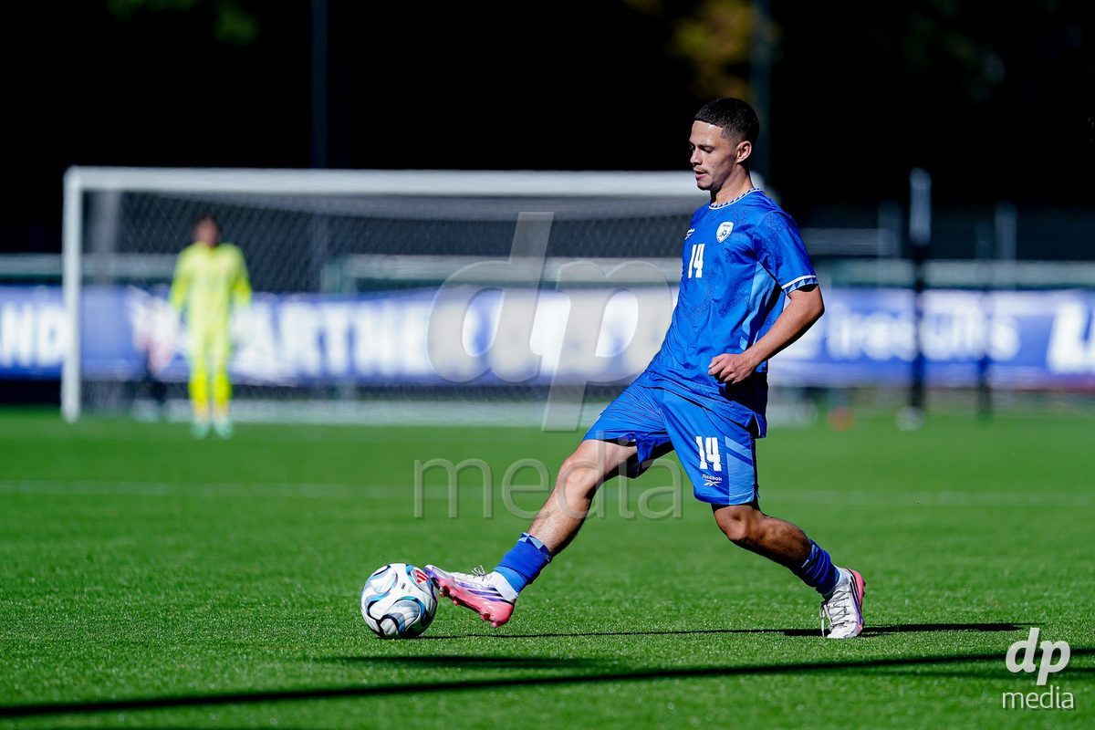 SCHAAN, LIECHTENSTEIN - OCTOBER 12: Ben Landau of Israel controls the ball during the UEFA European Under-17 Qualifier match between Israel and Switzerland at LFV Campus Rheinwiese on October 12, 2026 in Schaan, Liechtenstein.