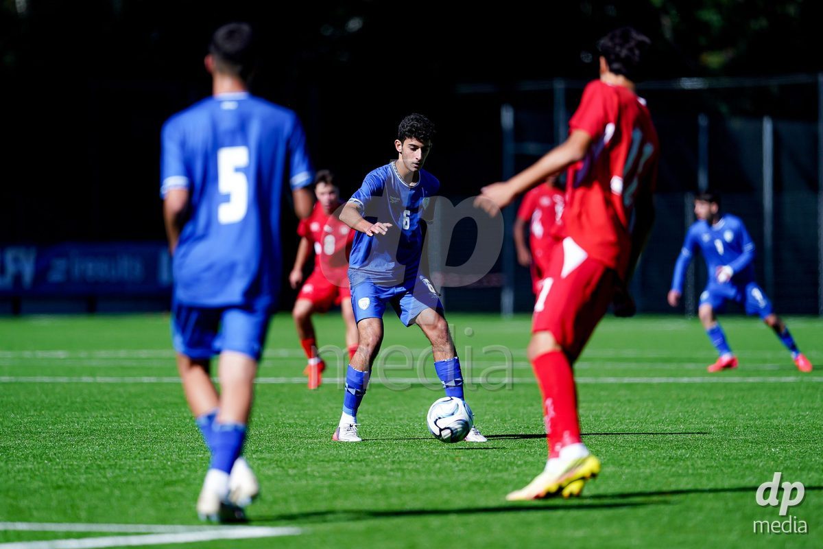 SCHAAN, LIECHTENSTEIN - OCTOBER 12: Ori Ahel of Israel controls the ball during the UEFA European Under-17 Qualifier match between Israel and Switzerland at LFV Campus Rheinwiese on October 12, 2026 in Schaan, Liechtenstein.