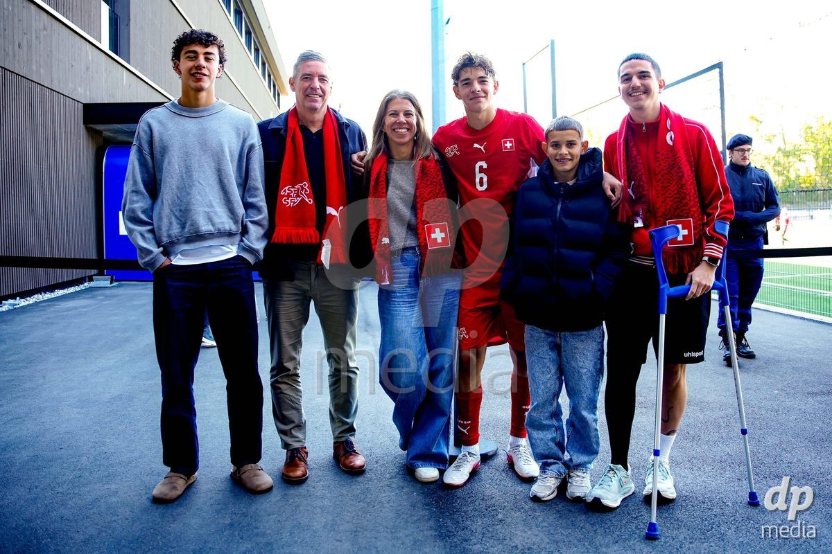 SCHAAN, LIECHTENSTEIN - OCTOBER 12: Niklas Zuger of Switzerland with fans after the UEFA European Under-17 Qualifier match between Israel and Switzerland at LFV Campus Rheinwiese on October 12, 2026 in Schaan, Liechtenstein.