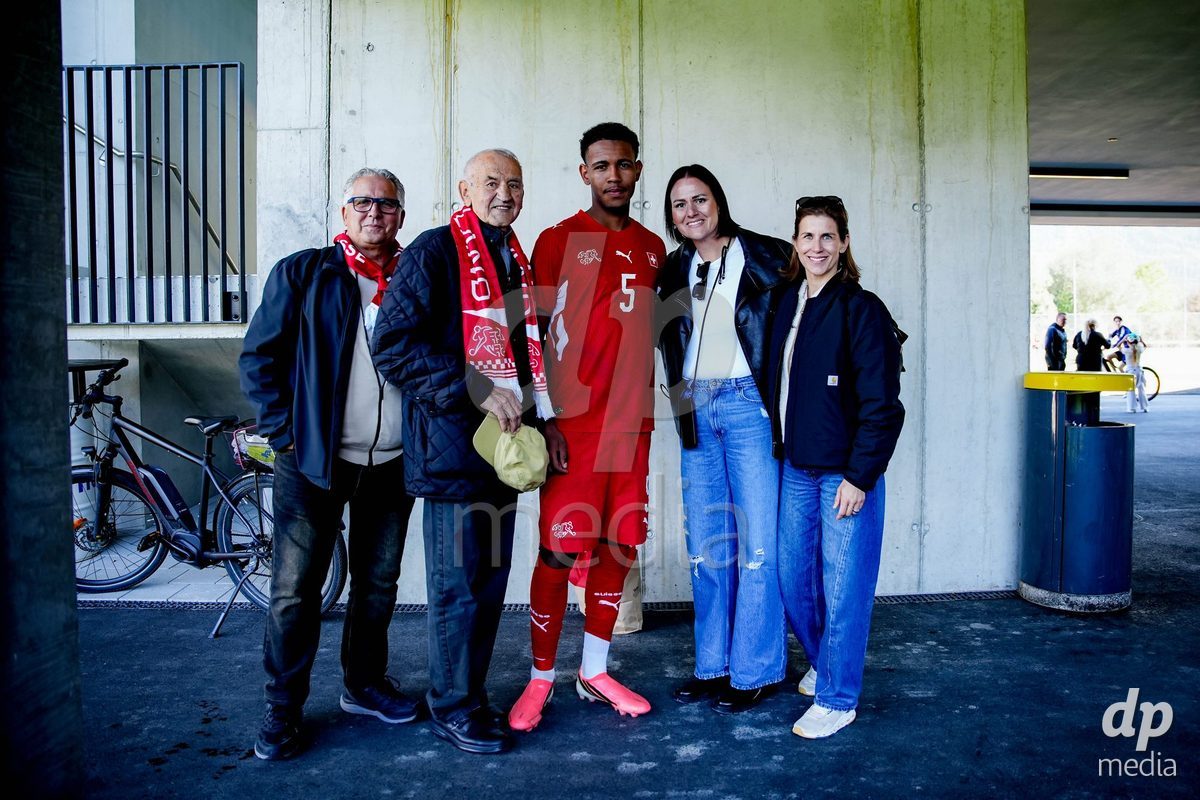 SCHAAN, LIECHTENSTEIN - OCTOBER 12: Noah Kakor of Switzerland with fans after the UEFA European Under-17 Qualifier match between Israel and Switzerland at LFV Campus Rheinwiese on October 12, 2026 in Schaan, Liechtenstein.
