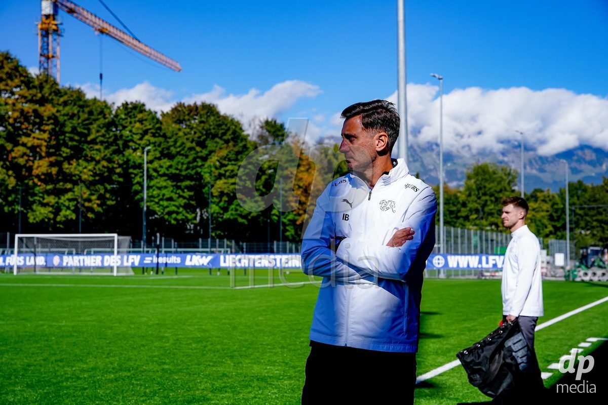 SCHAAN, LIECHTENSTEIN - OCTOBER 12: Ilija Borenovic, Head Coach of Switzerland, during the UEFA European Under-17 Qualifier match between Israel and Switzerland at LFV Campus Rheinwiese on October 12, 2026 in Schaan, Liechtenstein.