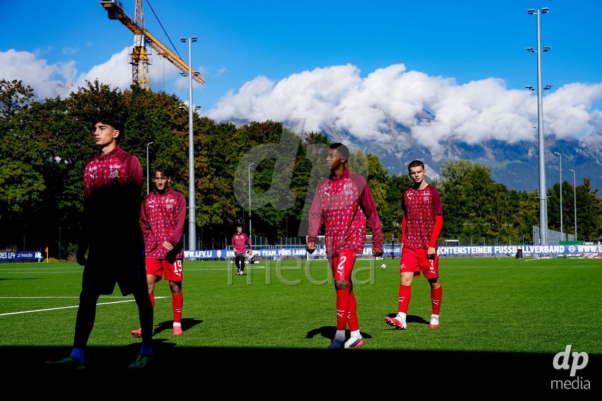 SCHAAN, LIECHTENSTEIN - OCTOBER 12: Players of Switzerland warming up during the UEFA European Under-17 Qualifier match between Israel and Switzerland at LFV Campus Rheinwiese on October 12, 2026 in Schaan, Liechtenstein.