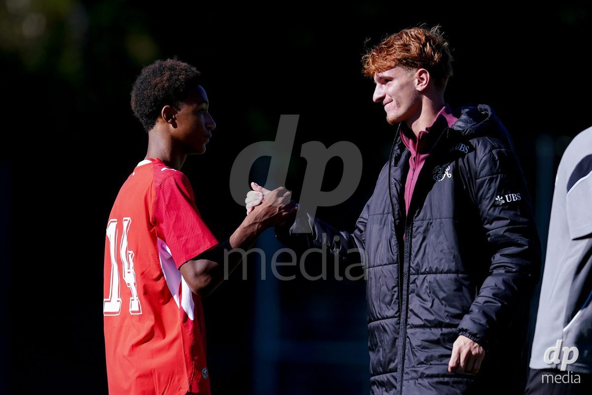 SCHAAN, LIECHTENSTEIN - OCTOBER 12: Players of Switzerland after the UEFA European Under-17 Qualifier match between Israel and Switzerland at LFV Campus Rheinwiese on October 12, 2026 in Schaan, Liechtenstein.