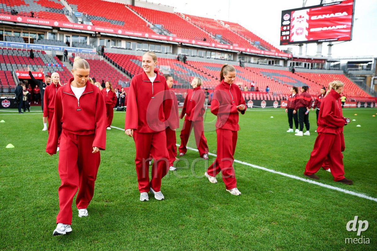 TORONTO, CANADA - OCTOBER 12: Players of Denmark at arrival prior to the International Friendly match between Canada and Denmark at BMO Field on October 12, 2026 in Toronto, Canada.
