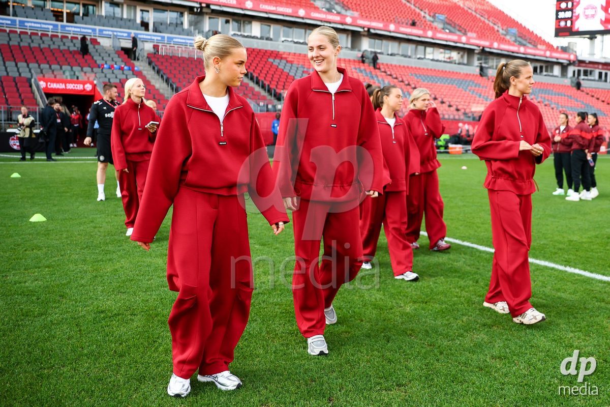 TORONTO, CANADA - OCTOBER 12: Players of Denmark at arrival prior to the International Friendly match between Canada and Denmark at BMO Field on October 12, 2026 in Toronto, Canada.