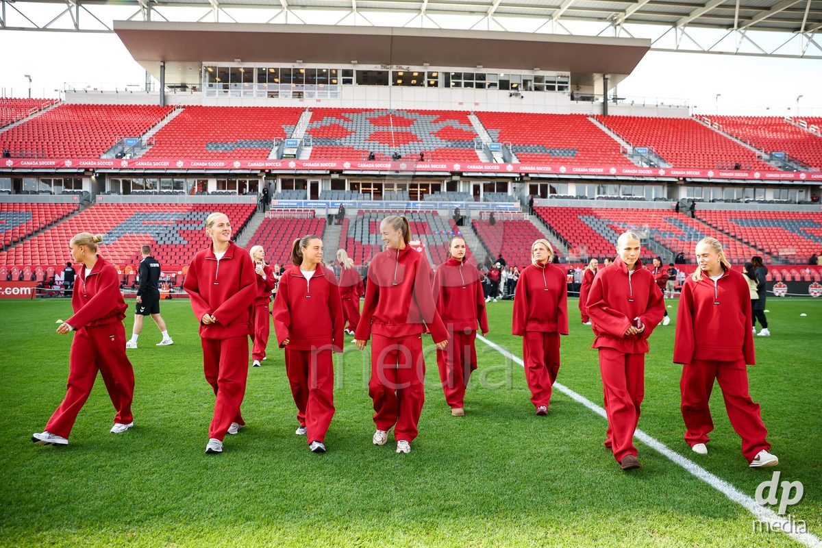 TORONTO, CANADA - OCTOBER 12: Players of Denmark at arrival prior to the International Friendly match between Canada and Denmark at BMO Field on October 12, 2026 in Toronto, Canada.