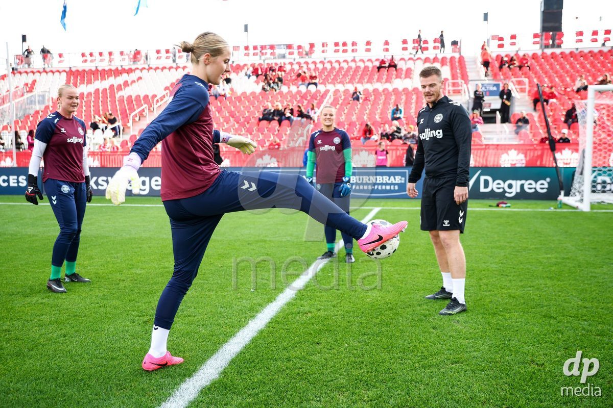 TORONTO, CANADA - OCTOBER 12: Players of Denmark during warm up prior to the International Friendly match between Canada and Denmark at BMO Field on October 12, 2026 in Toronto, Canada.