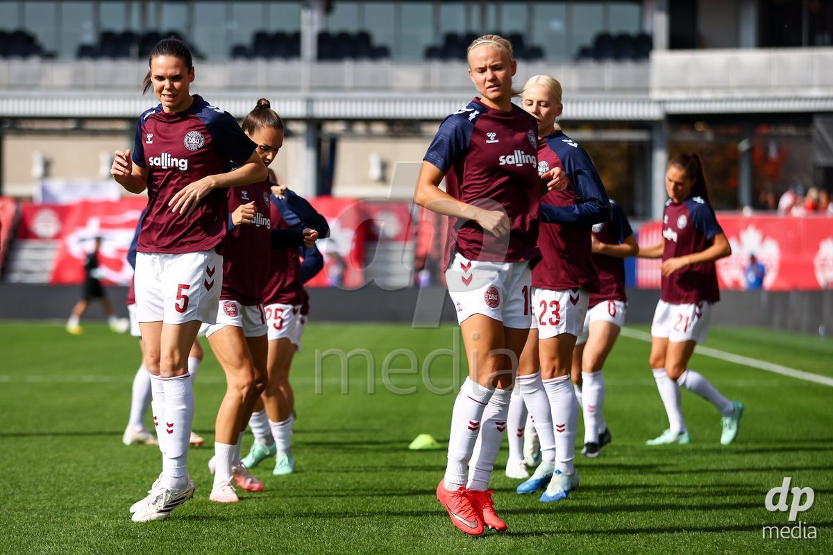 TORONTO, CANADA - OCTOBER 12: Players of Denmark during warm up prior to the International Friendly match between Canada and Denmark at BMO Field on October 12, 2026 in Toronto, Canada.