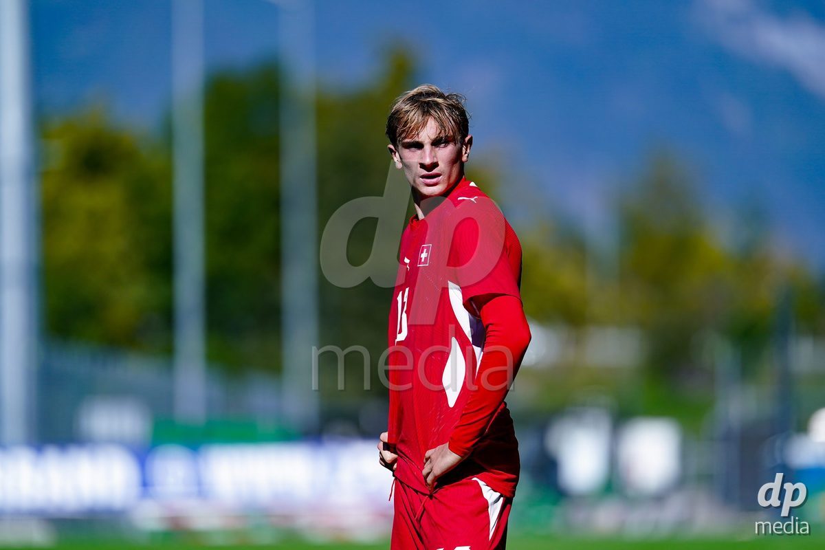 SCHAAN, LIECHTENSTEIN - OCTOBER 12: Timothy Dani Zanovello of Switzerland during the UEFA European Under-17 Qualifier match between Israel and Switzerland at LFV Campus Rheinwiese on October 12, 2026 in Schaan, Liechtenstein.