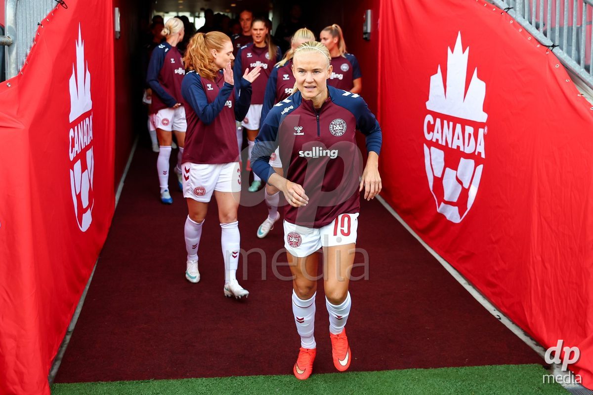 TORONTO, CANADA - OCTOBER 12: Players of Denmark during warm up prior to the International Friendly match between Canada and Denmark at BMO Field on October 12, 2026 in Toronto, Canada.