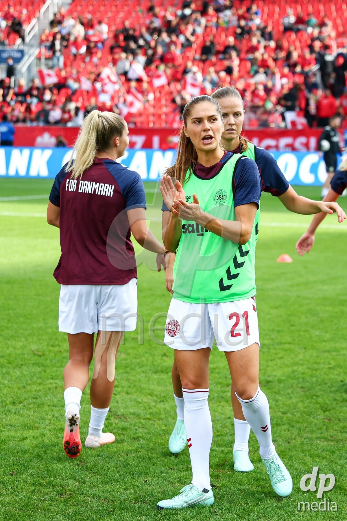 TORONTO, CANADA - OCTOBER 12: Players of Denmark during warm up prior to the International Friendly match between Canada and Denmark at BMO Field on October 12, 2026 in Toronto, Canada.