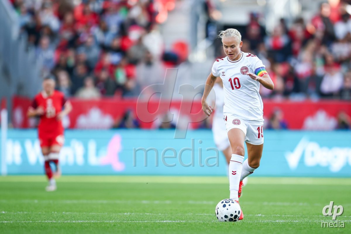 TORONTO, CANADA - OCTOBER 12: Pernille Harder of Denmark controls the ball during the International Friendly match between Canada and Denmark at BMO Field on October 12, 2026 in Toronto, Canada.