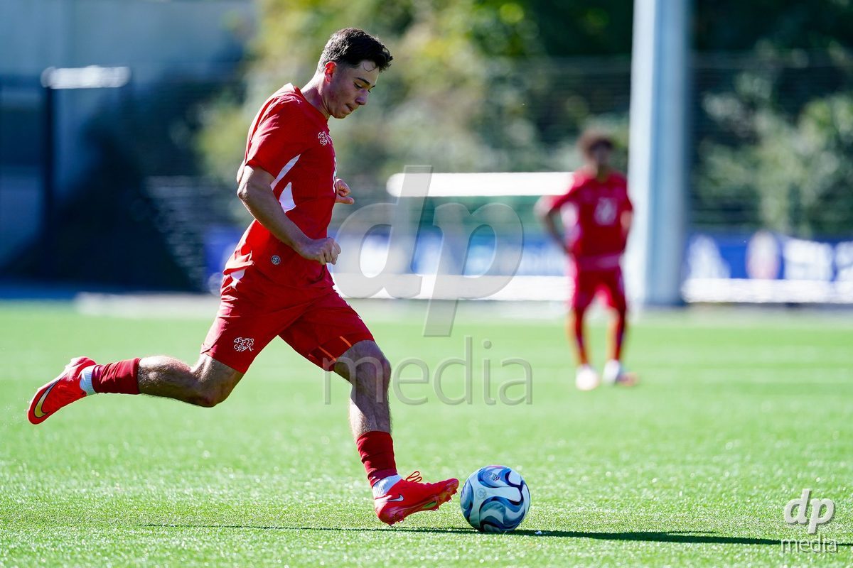 SCHAAN, LIECHTENSTEIN - OCTOBER 12: Leandro Cottiati of Switzerland in action during the UEFA European Under-17 Qualifier match between Israel and Switzerland at LFV Campus Rheinwiese on October 12, 2026 in Schaan, Liechtenstein.