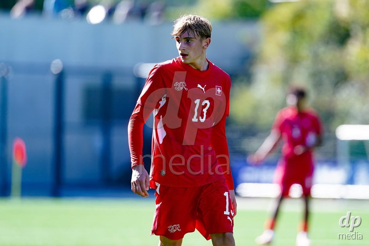 SCHAAN, LIECHTENSTEIN - OCTOBER 12: Timothy Dani Zanovello of Switzerland during the UEFA European Under-17 Qualifier match between Israel and Switzerland at LFV Campus Rheinwiese on October 12, 2026 in Schaan, Liechtenstein.