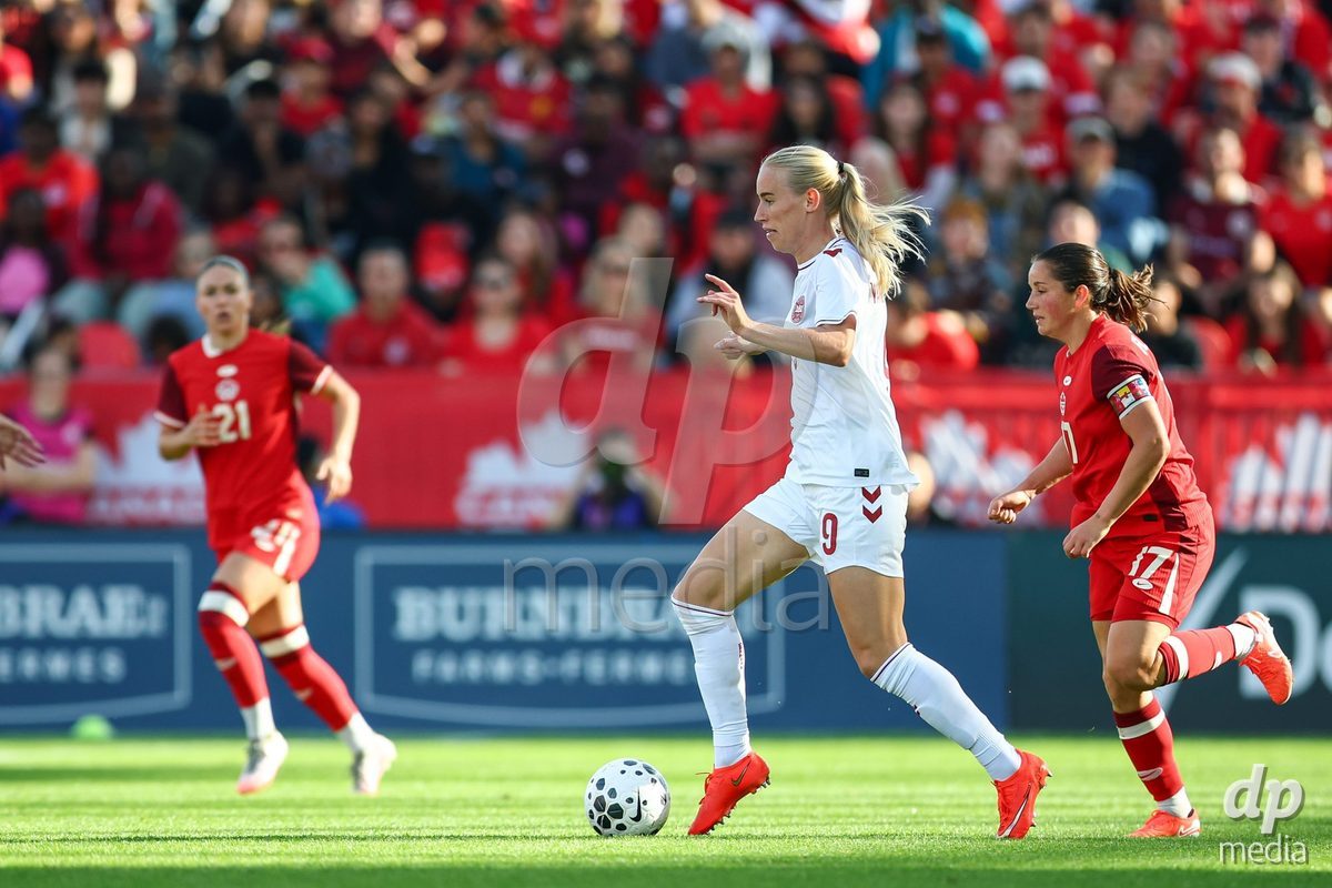 TORONTO, CANADA - OCTOBER 12: Amalie Vangsgaard of Denmark controls the ball during the International Friendly match between Canada and Denmark at BMO Field on October 12, 2026 in Toronto, Canada.