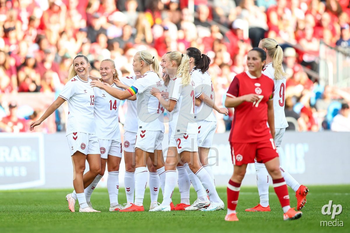 TORONTO, CANADA - OCTOBER 12: Olivia Holdt of Denmark first team goal during the International Friendly match between Canada and Denmark at BMO Field on October 12, 2026 in Toronto, Canada.