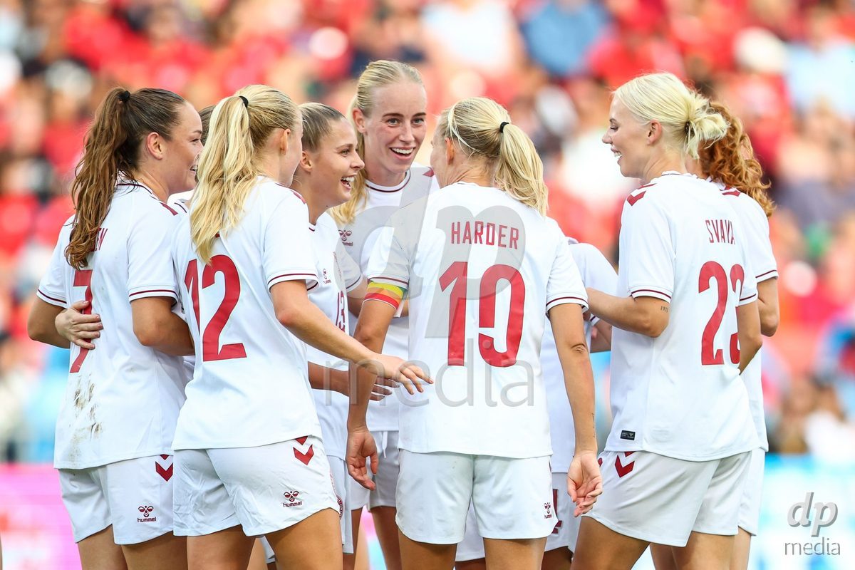 TORONTO, CANADA - OCTOBER 12: Olivia Holdt of Denmark celebrates the third team goal during the International Friendly match between Canada and Denmark at BMO Field on October 12, 2026 in Toronto, Canada.