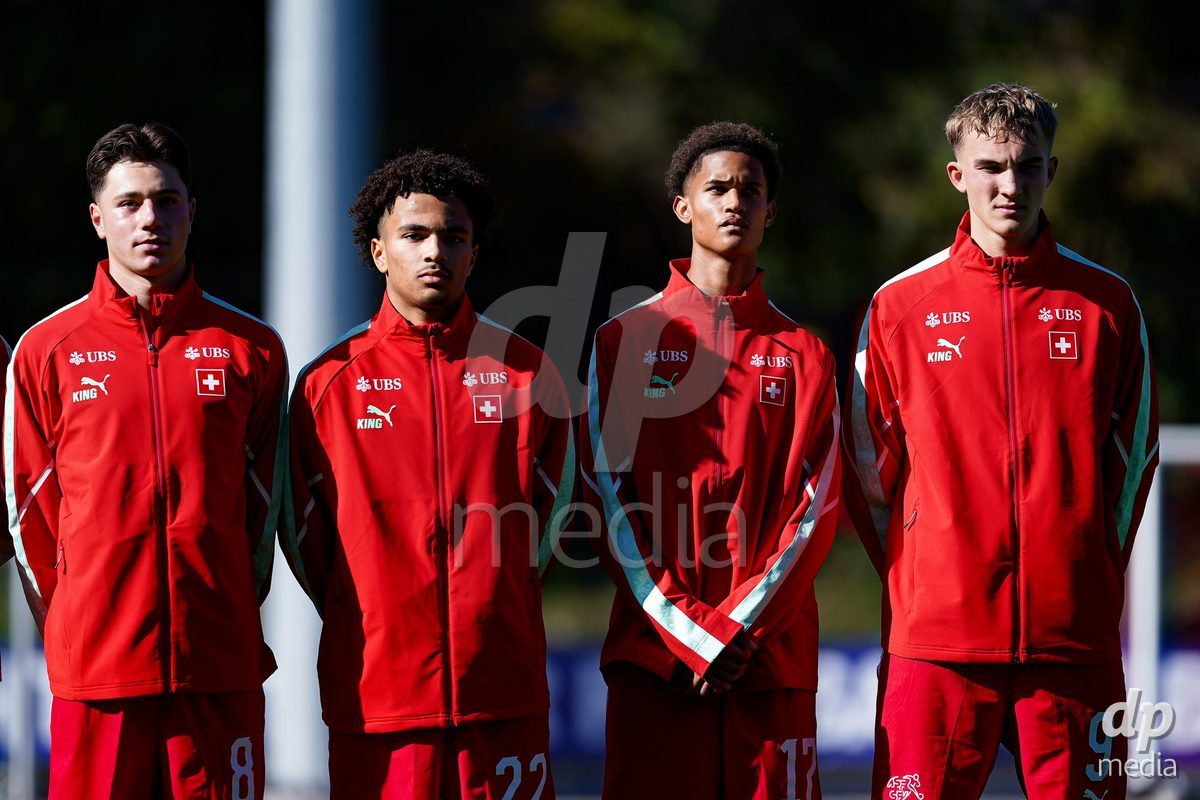 SCHAAN, LIECHTENSTEIN - OCTOBER 12: Players of Switzerland during the UEFA European Under-17 Qualifier match between Israel and Switzerland at LFV Campus Rheinwiese on October 12, 2026 in Schaan, Liechtenstein.