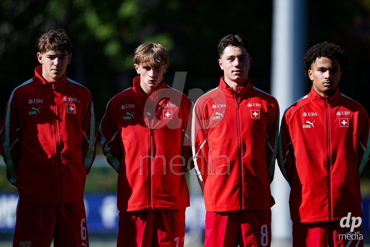 SCHAAN, LIECHTENSTEIN - OCTOBER 12: Players of Switzerland during the UEFA European Under-17 Qualifier match between Israel and Switzerland at LFV Campus Rheinwiese on October 12, 2026 in Schaan, Liechtenstein.