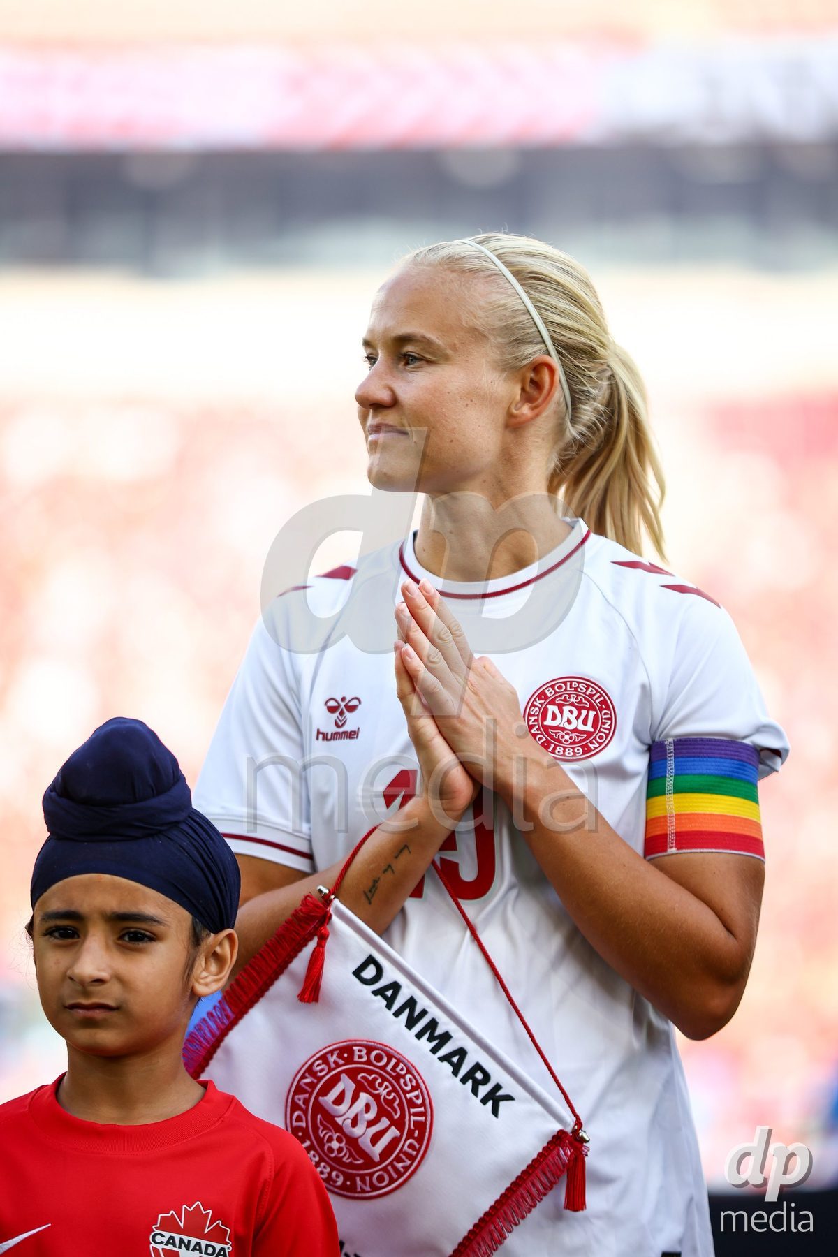 TORONTO, CANADA - OCTOBER 12: Pernille Harder of Denmark during the national anthem prior to the International Friendly match between Canada and Denmark at BMO Field on October 12, 2026 in Toronto, Canada.