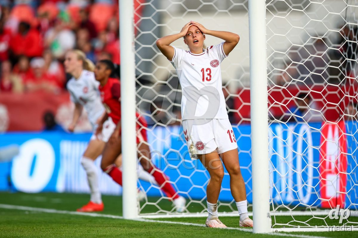 TORONTO, CANADA - OCTOBER 12: Olivia Holdt of Denmark reacts during the International Friendly match between Canada and Denmark at BMO Field on October 12, 2026 in Toronto, Canada.
