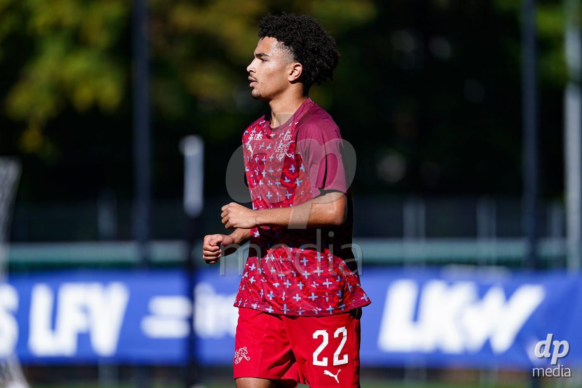 SCHAAN, LIECHTENSTEIN - OCTOBER 12: Players of Switzerland warming up during the UEFA European Under-17 Qualifier match between Israel and Switzerland at LFV Campus Rheinwiese on October 12, 2026 in Schaan, Liechtenstein.