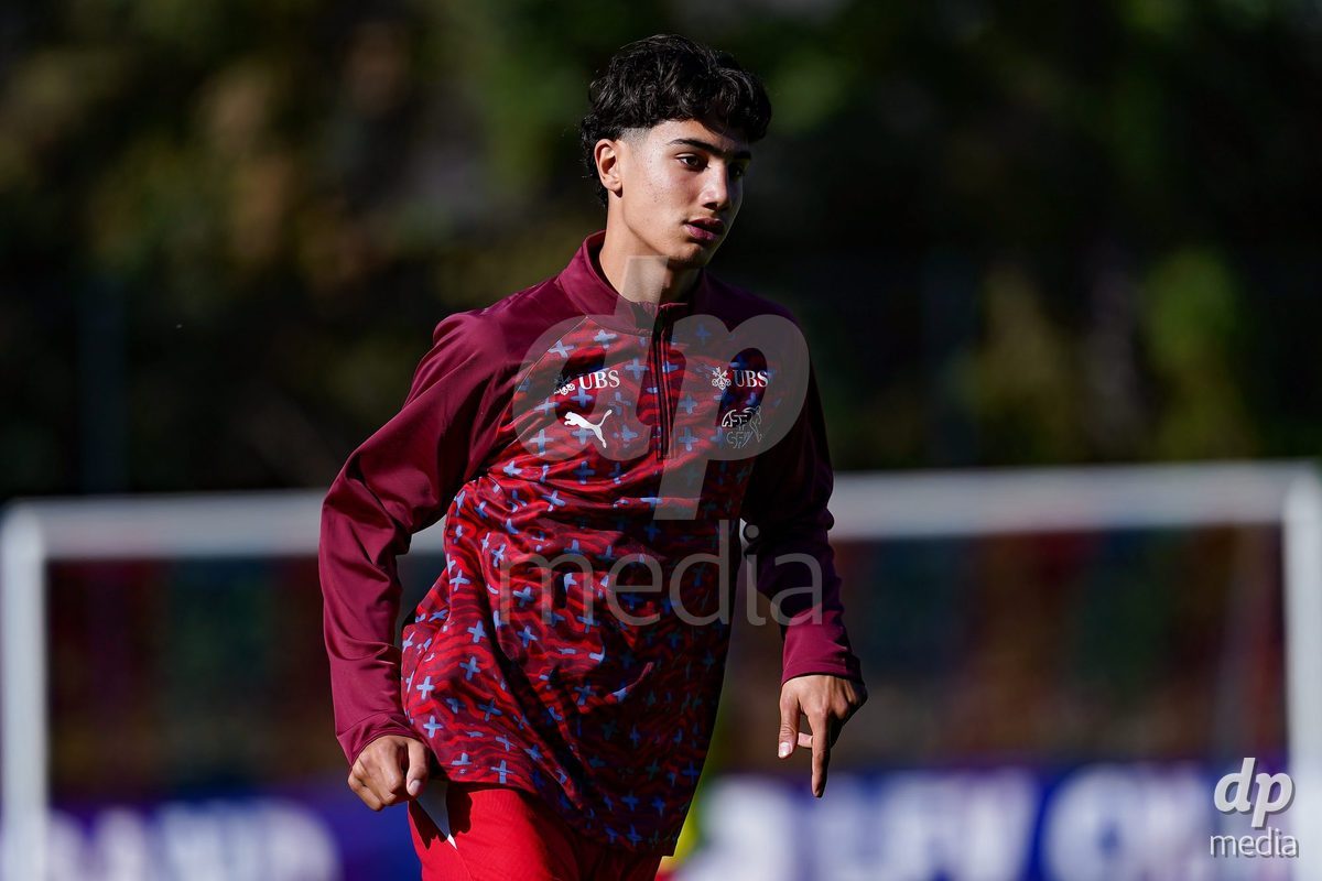 SCHAAN, LIECHTENSTEIN - OCTOBER 12: Players of Switzerland warming up during the UEFA European Under-17 Qualifier match between Israel and Switzerland at LFV Campus Rheinwiese on October 12, 2026 in Schaan, Liechtenstein.