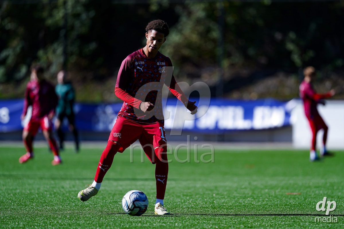 SCHAAN, LIECHTENSTEIN - OCTOBER 12: Players of Switzerland warming up during the UEFA European Under-17 Qualifier match between Israel and Switzerland at LFV Campus Rheinwiese on October 12, 2026 in Schaan, Liechtenstein.
