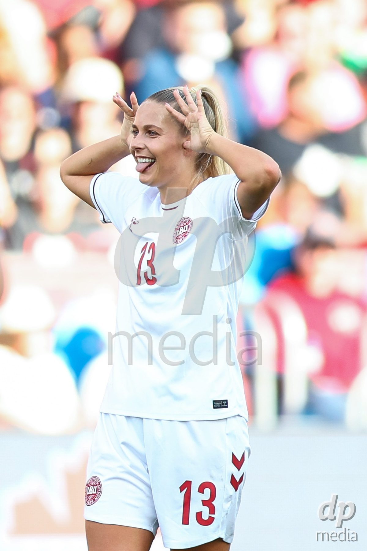 TORONTO, CANADA - OCTOBER 12: Olivia Holdt of Denmark celebrates after scoring her team's first goal during the International Friendly match between Canada and Denmark at BMO Field on October 12, 2026 in Toronto, Canada.