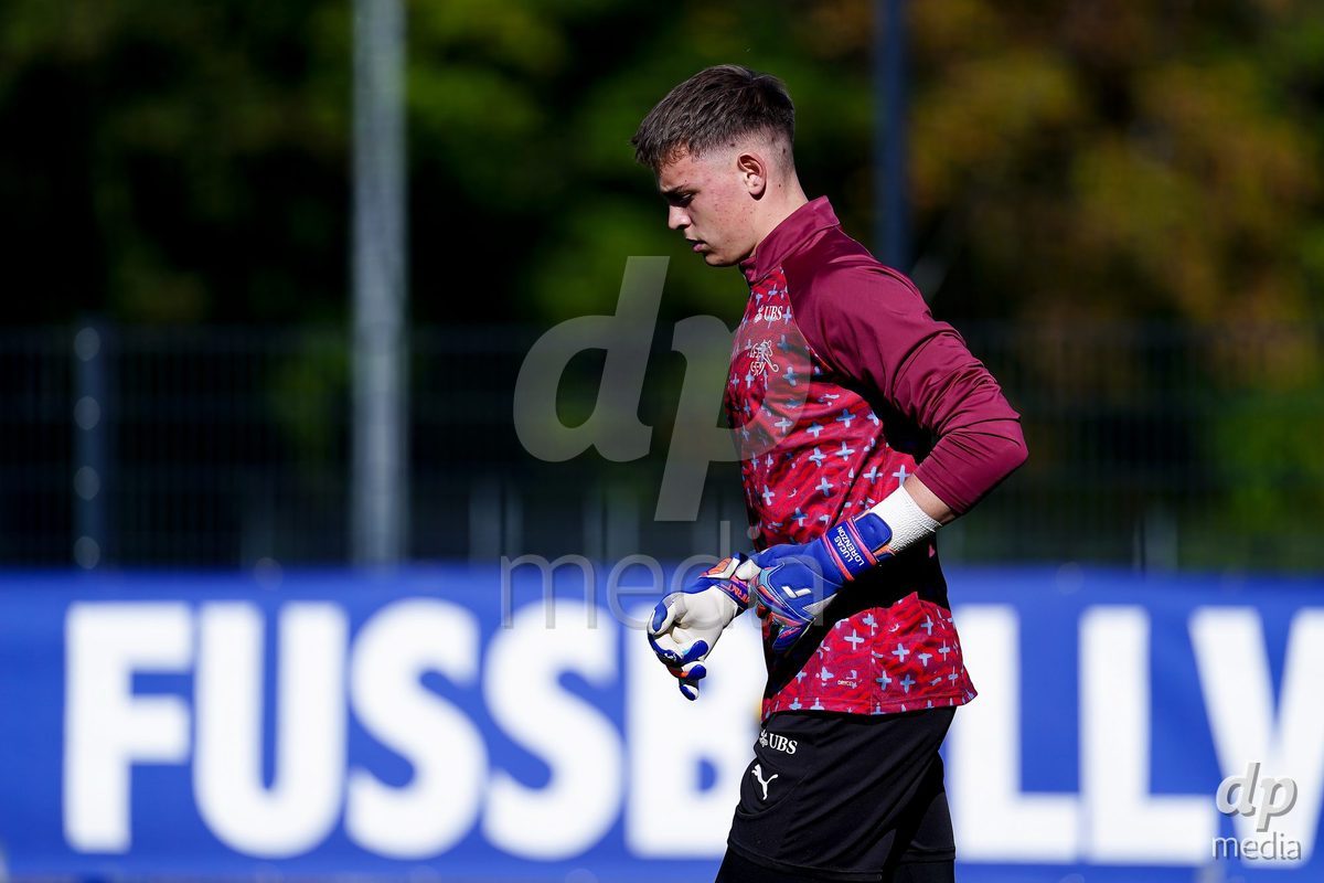 SCHAAN, LIECHTENSTEIN - OCTOBER 12: Players of Switzerland warming up during the UEFA European Under-17 Qualifier match between Israel and Switzerland at LFV Campus Rheinwiese on October 12, 2026 in Schaan, Liechtenstein.